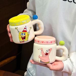 SpongeBob SquarePants Ceramic Mug With Lid Yellow Cartoon Design For Home Office Use Spring 2024 Single Cup - Product Image 2