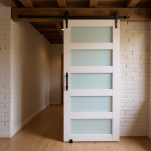 Porte coulissante en verre dépoli avec panneau MDF, 36 x 84 pouces, avec kit de quincaillerie, style ferme, pour intérieur - Product Image 2