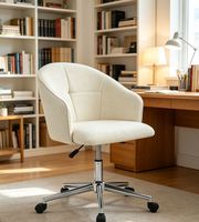 Chaise de bureau en tissu blanc, chaise de bureau pivotante moderne avec roulettes, chaise de bureau ergonomique réglable pour le bureau à domicile