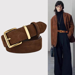 Cinturón de color liso para mujer, cinturón rojo <span class=keywords><strong>vino</strong></span> retro y versátil, cinturón vaquero de cuero de ante unisex - Product Image 2