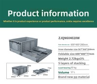Conteneur logistique pliable en plastique robuste 600x400x280mm, bacs de rangement pliables
