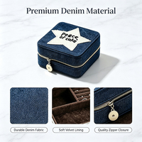 Organisateur de bijoux de voyage compact en denim moderne à double couche avec doublure en velours, étui portable pour femmes et filles, idéal pour le rangement et comme cadeau