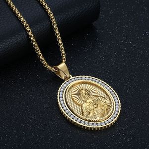 Yunnique – collier avec pendentif Jésus en acier inoxydable plaqué or, avec serti pavé de zircon, pour hommes et femmes, bijoux cadeau - Product Image 3