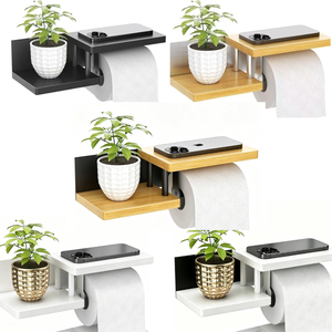 Porte-papier toilette mural avec support pour pot de plante, support en plastique pour pot de fleurs, décoration pour salle de bain et jardin - Product Image 1