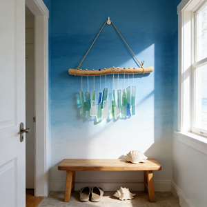 Drop-shipping Handmade <b>Sandblasted</b> Bohemian Modern Minimalist Sea Glass and Driftwood Wind Chime For Outside Garden Decor - Product Image 5