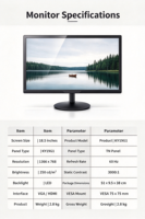 Nouvel écran LED TN de 18,5 pouces, résolution native 1366x768 HD, fréquence de rafraîchissement de 60 Hz, images stables pour une utilisation quotidienne au bureau, pour les entreprises