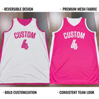 Maillot de basket-ball personnalisé OEM pour femmes, sublimé, rose, ruban rose, sensibilisation au cancer du sein, uniformes d'équipe à séchage rapide