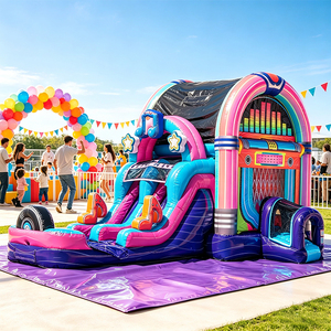 Castillo Inflable Musical con Tobogán para Niños, Arcoíris, PVC, para Exteriores, para Fiestas de Cumpleaños - Product Image 1