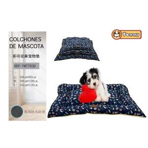 Set di Tre Pezzi per Cuccia per Cani in Lino con Stampa Cartoon su Sfondo Blu, Impermeabile e Antiscivolo - Product Image 1