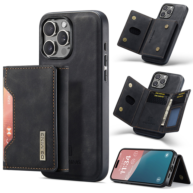 Business Leather Wallet Case With Card Holder Detachable Design Magnetic Coque for iPhone 15 16 Pro Max