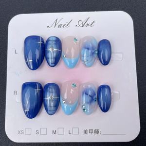 <span class=keywords><strong>Uñas</strong></span> Artificiales de Alta Calidad, <span class=keywords><strong>Cortas</strong></span>, Almendradas, con Degradado <span class=keywords><strong>Azul</strong></span>, Reutilizables, <span class=keywords><strong>Uñas</strong></span> Postizas al por Mayor - Product Image 1