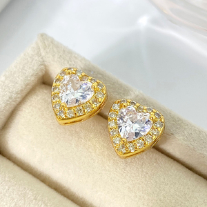 Orecchini alla Moda <span class=keywords><strong>Foxi</strong></span>, Vendita all'Ingrosso, Placcati in Oro 18k con Zirconia Cubica, Orecchini a Cuore da 8MM per Donne - Product Image 3