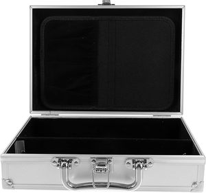 Caja de herramientas de aleación de aluminio, maletín de metal portátil, organizador, estuche de almacenamiento compacto de mano para uso profesional y doméstico, color plateado - Product Image 1