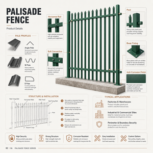 Clôture de sécurité en acier galvanisé à chaud avec poteaux et rails, revêtement en poudre - Product Image 4
