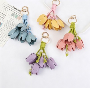 3D Flower PU Leather Keychain Portable Women Bag <b>Accessories</b> Elegant Floral <b>Hanging</b> Ornament <b>Car</b> Key Pendant Gift - Product Image 1