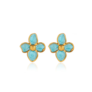 Boucles d'oreilles pour femmes en acier inoxydable émaillé, fleur à quatre pétales, imprimé bohème, incrustation de cristal électro-plaqué sous vide, bijoux tendance - Product Image 5