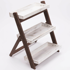 Vintage 3-Tier Luxury Freestanding Pre-Assembled Varnished Display Rack Designer Burnt Brown Wood <b>Shelves</b> for Garment Displays - Product Image 2