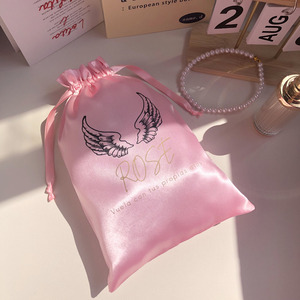 Hot Sale Custom Logo Printed Color Luxury High Quality Satin Drawstring <b>Bag</b> Hair Clothing Shopping Gift <b>Dust</b> Pink Satin Pouch - Product Image 3