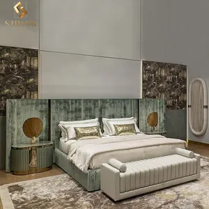 Nouveau cadre de lit haut de gamme Queen King Size cadre de lit de luxe lit design moderne de luxe à dossier haut avec tête de lit haute LED