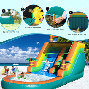 Tobogán Acuático Inflable Comercial de PVC <span class=keywords><strong>con</strong></span> Diseño de Palmera Tropical para Adultos y Niños, <span class=keywords><strong>con</strong></span> Gran <span class=keywords><strong>Piscina</strong></span> de Chapoteo y Soplador - Product Image 6