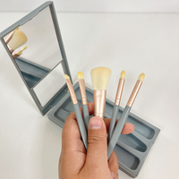 Pinceaux de maquillage 5pcs pinceaux de maquillage personnalisés à manche rose kits de pinceaux de maquillage professionnels doux et pratiques avec miroir