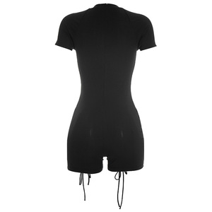 Viviblook J26RP027 Mono para mujer, nuevo mono informal de verano de color sólido, manga corta, ajustado, con cordones y encaje - Product Image 6