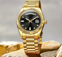 Montre mécanique automatique pour homme, plaquée or, avec lunette cannelée, bracelet Jubilé en acier inoxydable, montre-bracelet de style professionnel