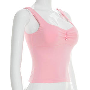 Viviblook J26TP056 Débardeur d'été sexy pour femme, couleur unie, plissé, orné de perles, style camisole, crop top pour femmes - Product Image 3