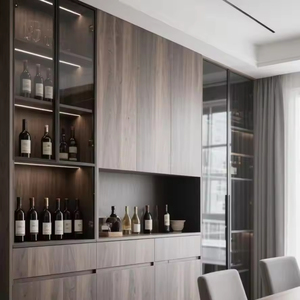 ตู้เก็บไวน์แบบฝังผนังทันสมัยพร้อมไฟ LED ตกแต่งผนังไม้สำหรับบาร์ในบ้าน - Product Image 3
