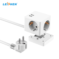 Multiprise Leishen EU Cube avec 3 prises Schuko + 2 ports USB, rallonge de bureau compacte, adaptateur de voyage universel