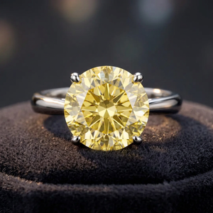 Anillo de compromiso RCK Global Art Deco de oro macizo de 10K con diamante de laboratorio amarillo canario vintage, corte brillante, engaste de garras, tercera parte - Product Image 4