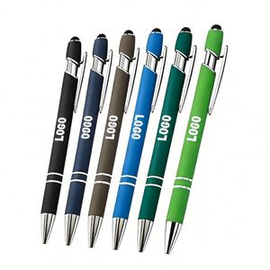 Stylo bille publicitaire personnalisé avec logo gravé au laser, revêtement en caoutchouc doux au toucher, stylet métallique, cadeau d'entreprise en gros - Product Image 1