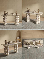 Table d'entrée élégante en marbre italien Calacatta Viola YUSHI, console en pierre naturelle unique pour résidence moderne de luxe