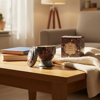 Boîte cadeau de décoration d'intérieur avec bougie en forme de coupe en étain à fleurs séchées aromathérapeutiques à la rose, parfumée à la rose
