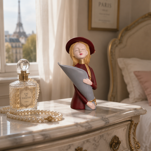 Elegant <strong>Lady</strong> Resin Figurine Wide Brim Hat Woman Art Sculpture Holding Bouquet Modern Romantic Home Decor for Bedroom Living Room - Product Image 2