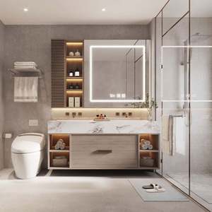 SANTOPOVA Hanging Bath Modern Grey Wall Mount Hotel Solid Wash Basin Set Countertop Bathroom Cabinet Vanity <b>with</b> Sink - Product Image 3