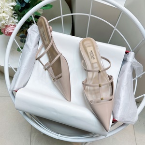 Luxury Designer Size <strong>Ankle</strong> Pointed Toe Thick High Heel Slingback Sandals Patent Leather Elegant Pump Shoes V Brand Square Buckle - Product Image 2