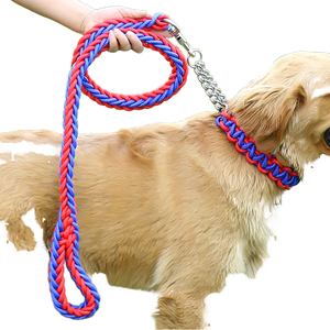 Correa y <span class=keywords><strong>Collar</strong></span> para Perro Medianos y Grandes QUCHONPET, Personalizados, Acolchados, de Nailon Trenzado, con Cadena de Metal - Product Image 1