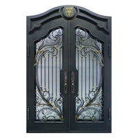 Puerta de Entrada Doble de Hierro Forjado de Lujo con Arco Superior, Antirrobo, para Entrada Principal de Villa