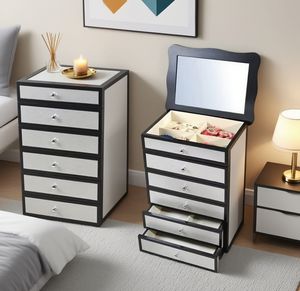 ตู้เครื่องประดับไม้ที่ทันสมัยพร้อมกระจกและลิ้นชักและพื้นผิวพิเศษและลูกบิดและเท้าสนับสนุนและช่อง - Product Image 4