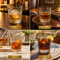 Verre à whisky taillé au diamant de qualité supérieure, fabriqué à la machine, personnalisé, en gros, en verre transparent pour bar, hôtel, maison, fêtes et boissons
