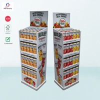 Présentoir de sol en carton ondulé facile à assembler pour promotion de boissons, snacks et aliments en chaîne de supermarchés