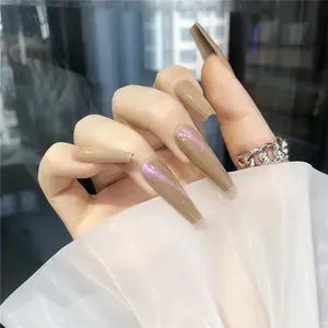 2021 새로운 패션 아이디어 전체 커버 프레스 손톱 단색 여분의 긴 발레 사전 디자인 인공 프랑스 스타일 프레스 손톱