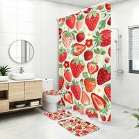Ensemble de quatre pièces de rideaux de douche en polyester pour livraison transfrontalière, motif floral, imperméable, pour séparation de salle de bain