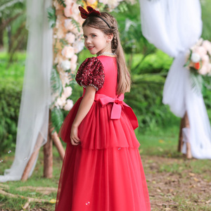 Vestido de Princesa para Niña, Tul Rojo, Corte en A, Escote Corazón, Mangas Abullonadas, Disfraz de Dama de Honor, Ropa de Noche para Navidad - Product Image 4