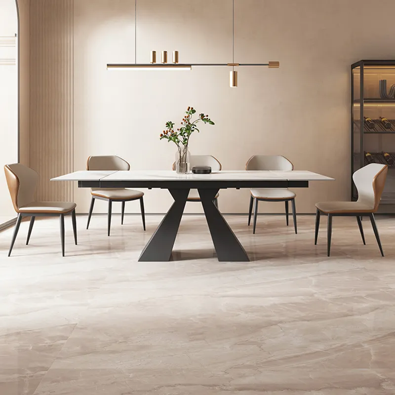 Guangdong Meubelfabriek Uitschuifbare Eettafel Moderne Luxe Stenen Eettafels Voor 6 8 Stoelen Set Gerecycled Grenen
