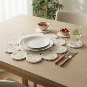 DIVTIK DECOR Manteles Individuales Modernos Ecológicos de Algodón Blanco con Diseño Exterior Tikki y Patrón Floral Trenzado, Personalizables, de Fácil Limpieza para el Hogar - Product Image 3