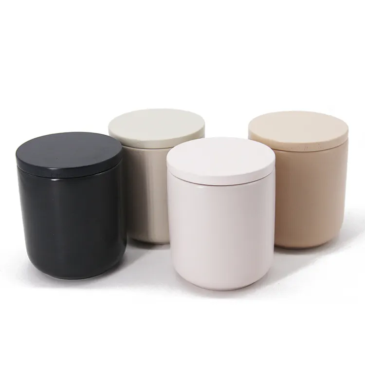 New design four size candle container marble ceramic large candle jars with lids