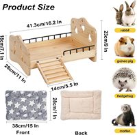 Lit pour lapin en bois, 2 en 1, lit pour lapin et cobaye, lit pour petits animaux détachable avec escalier, tapis réversible lavable, jouets pour cobayes