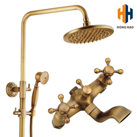 Ensemble de douche mural en laiton antique de style européen classique, mitigeur de douche en bronze